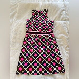 Women’s Milly of New York Linen Dress with Pink Geometric Design size 6